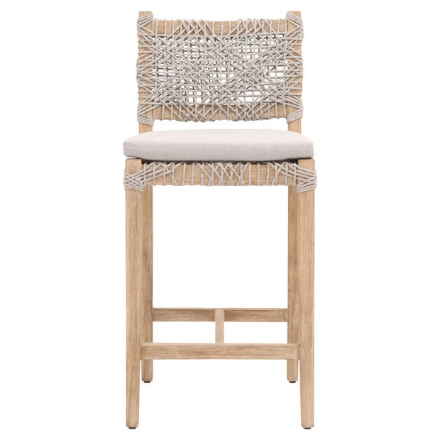 Essentials For Living Costa Counter Stool ~ Taupe & White Flat Rope, Performance Pumice With Natural Gray Mahogany Frame