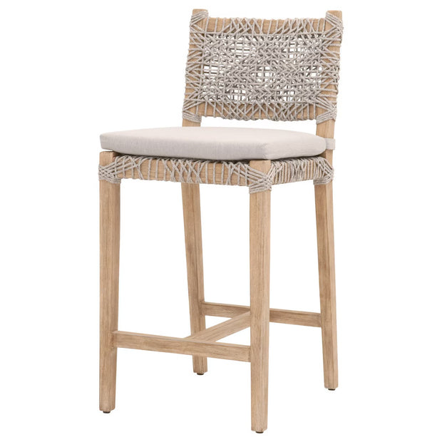 Essentials For Living Costa Counter Stool ~ Taupe & White Flat Rope, Performance Pumice With Natural Gray Mahogany Frame