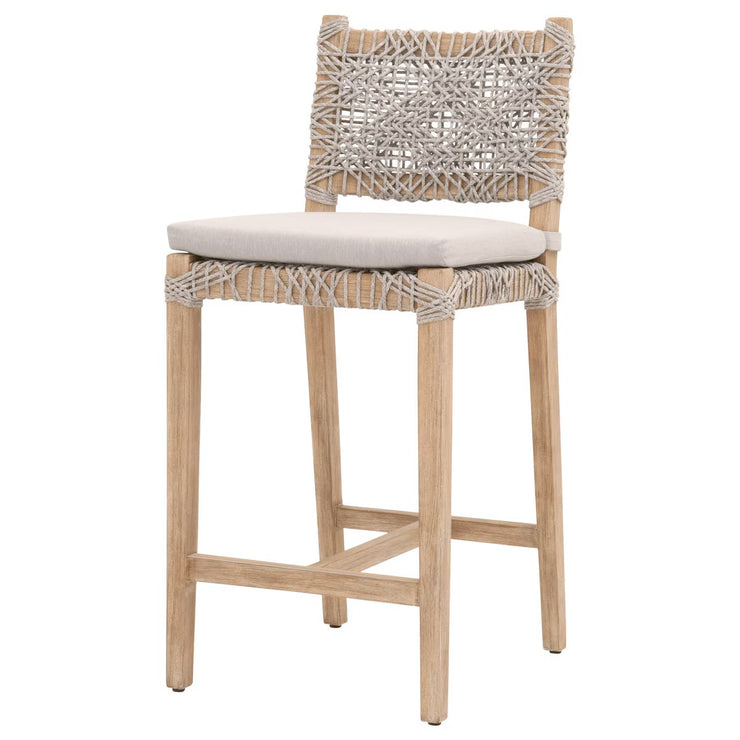 Essentials For Living Costa Counter Stool ~ Taupe & White Flat Rope, Performance Pumice With Natural Gray Mahogany Frame