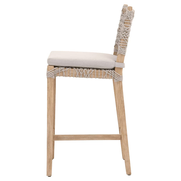 Essentials For Living Costa Counter Stool ~ Taupe & White Flat Rope, Performance Pumice With Natural Gray Mahogany Frame