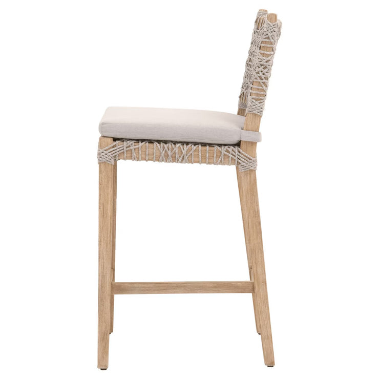 Essentials For Living Costa Counter Stool ~ Taupe & White Flat Rope, Performance Pumice With Natural Gray Mahogany Frame