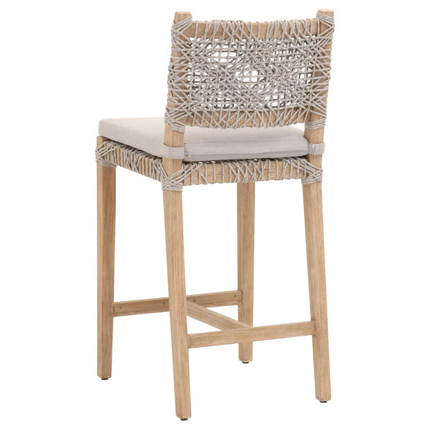 Essentials For Living Costa Counter Stool ~ Taupe & White Flat Rope, Performance Pumice With Natural Gray Mahogany Frame