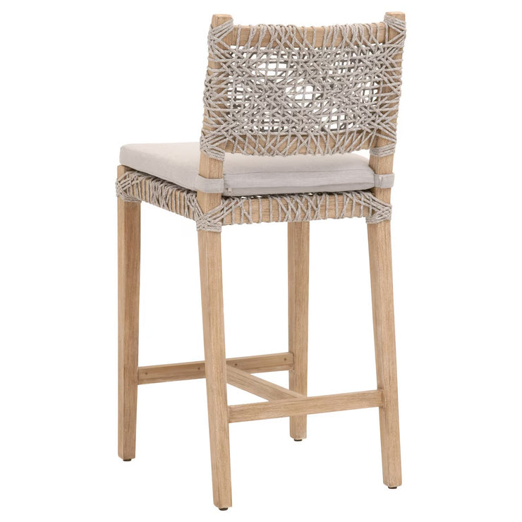Essentials For Living Costa Counter Stool ~ Taupe & White Flat Rope, Performance Pumice With Natural Gray Mahogany Frame