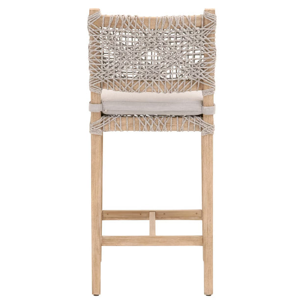 Essentials For Living Costa Counter Stool ~ Taupe & White Flat Rope, Performance Pumice With Natural Gray Mahogany Frame