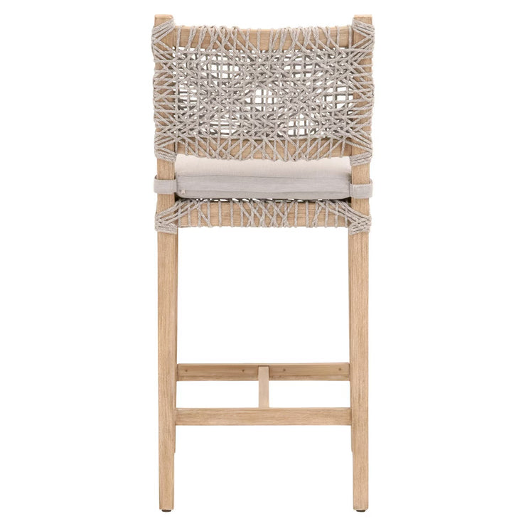 Essentials For Living Costa Counter Stool ~ Taupe & White Flat Rope, Performance Pumice With Natural Gray Mahogany Frame