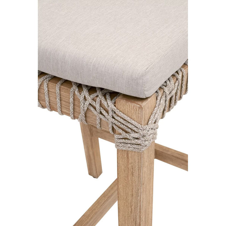 Essentials For Living Costa Counter Stool ~ Taupe & White Flat Rope, Performance Pumice With Natural Gray Mahogany Frame