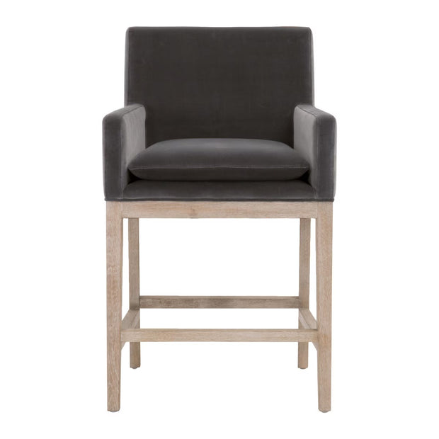 Essentials For Living Drake Counter Stool ~ Dark Dove Velvet With Natural Gray Oak Frame