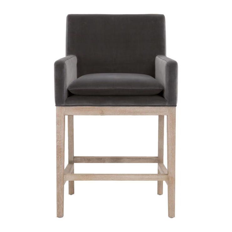 Essentials For Living Drake Counter Stool ~ Dark Dove Velvet With Natural Gray Oak Frame