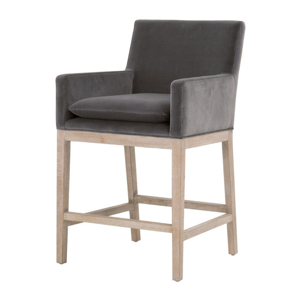Essentials For Living Drake Counter Stool ~ Dark Dove Velvet With Natural Gray Oak Frame