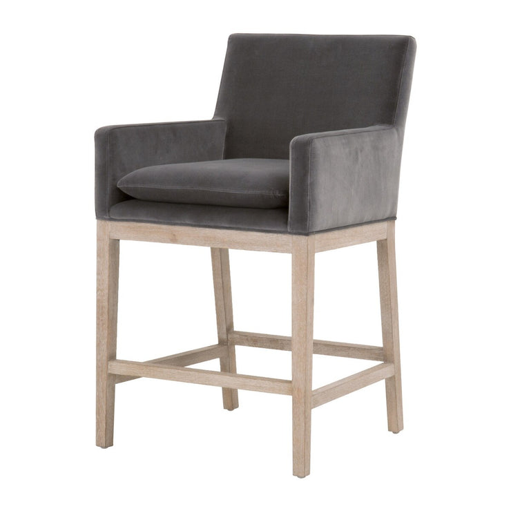 Essentials For Living Drake Counter Stool ~ Dark Dove Velvet With Natural Gray Oak Frame