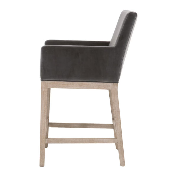 Essentials For Living Drake Counter Stool ~ Dark Dove Velvet With Natural Gray Oak Frame