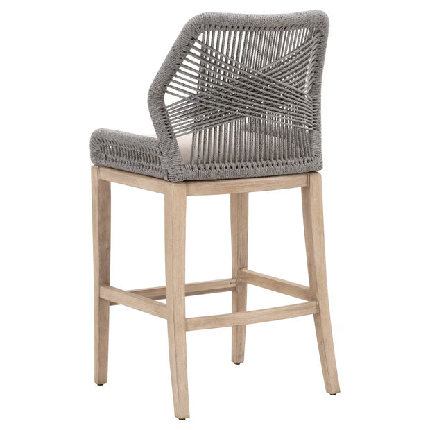 Essentials For Living Loom BarStool~ Platinum Rope, Light Gray With Natural Gray Mahogany Frame