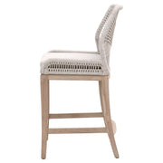 Essentials For Living Loom BarStool ~ Taupe & White Flat Rope, Performance Pumice With Gray Teak Frame