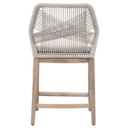 Essentials For Living Loom BarStool ~ Taupe & White Flat Rope, Performance Pumice With Gray Teak Frame