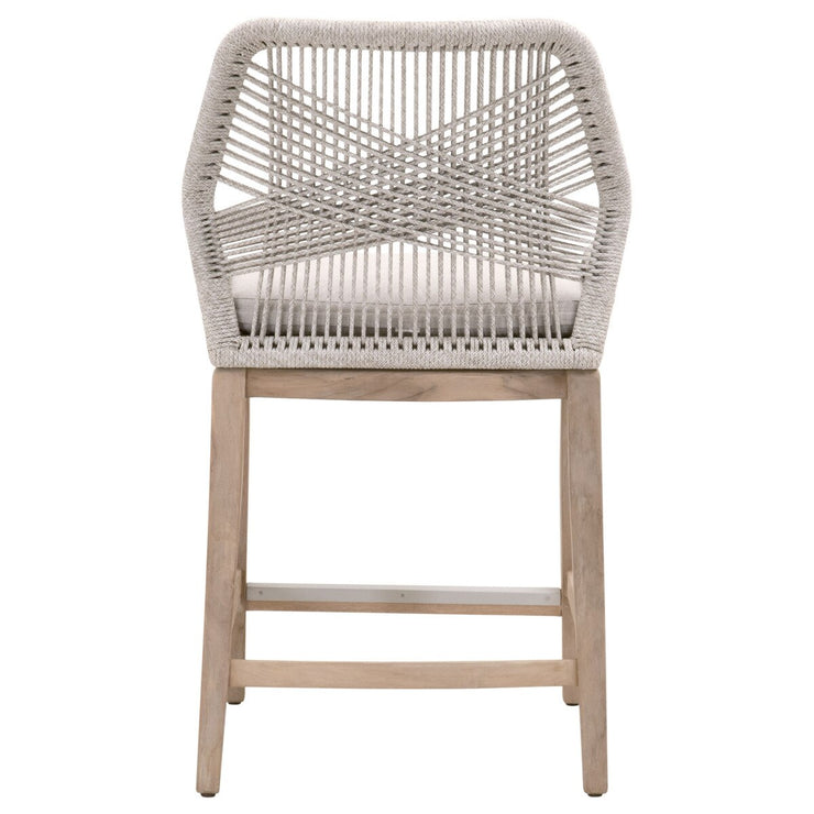 Essentials For Living Loom BarStool ~ Taupe & White Flat Rope, Performance Pumice With Gray Teak Frame