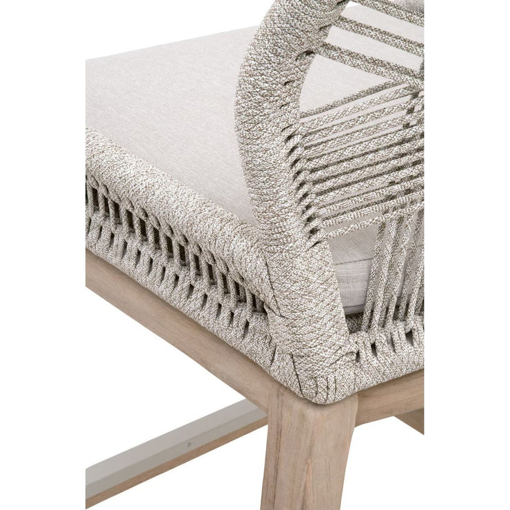 Essentials For Living Loom BarStool ~ Taupe & White Flat Rope, Performance Pumice With Gray Teak Frame