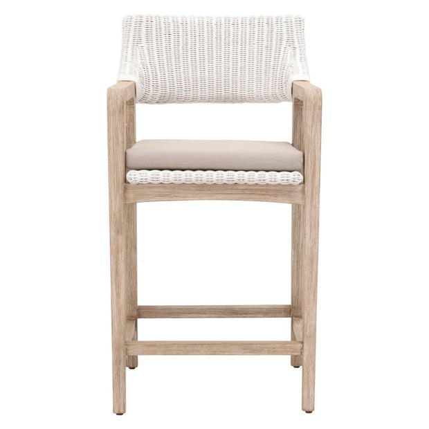 Essentials For Living Lucia Counter Stool~ White Rattan, Light Gray With Natural Gray Mahogany Frame
