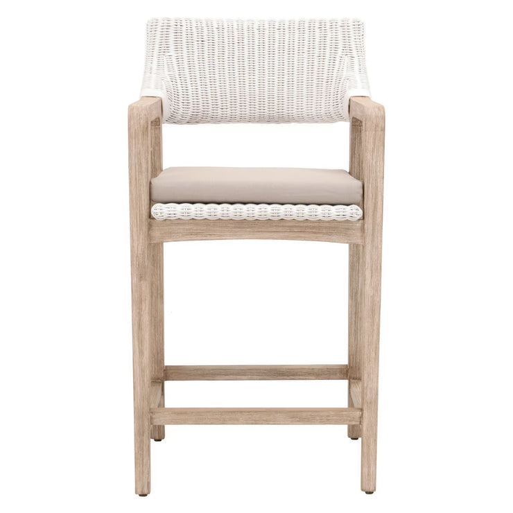 Essentials For Living Lucia Counter Stool~ White Rattan, Light Gray With Natural Gray Mahogany Frame