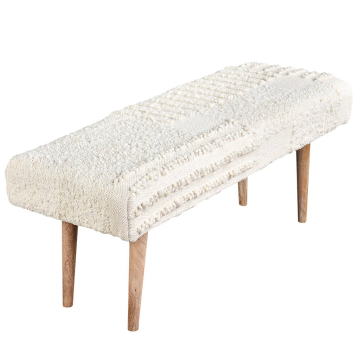 Anaya Home White Boucle Patchwork Handwoven Bench