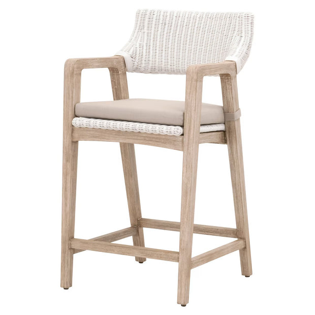 Essentials For Living Lucia Counter Stool~ White Rattan, Light Gray With Natural Gray Mahogany Frame