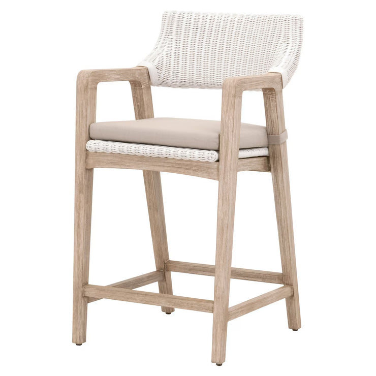 Essentials For Living Lucia Counter Stool~ White Rattan, Light Gray With Natural Gray Mahogany Frame