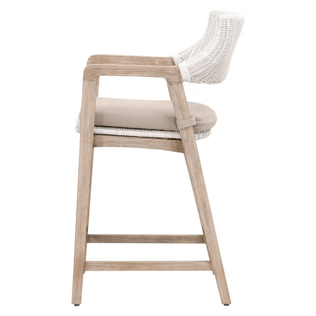 Essentials For Living Lucia Counter Stool~ White Rattan, Light Gray With Natural Gray Mahogany Frame