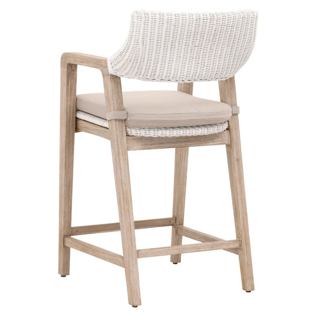 Essentials For Living Lucia Counter Stool~ White Rattan, Light Gray With Natural Gray Mahogany Frame