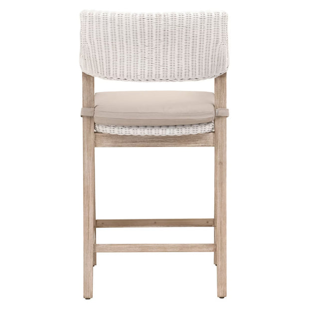 Essentials For Living Lucia Counter Stool~ White Rattan, Light Gray With Natural Gray Mahogany Frame