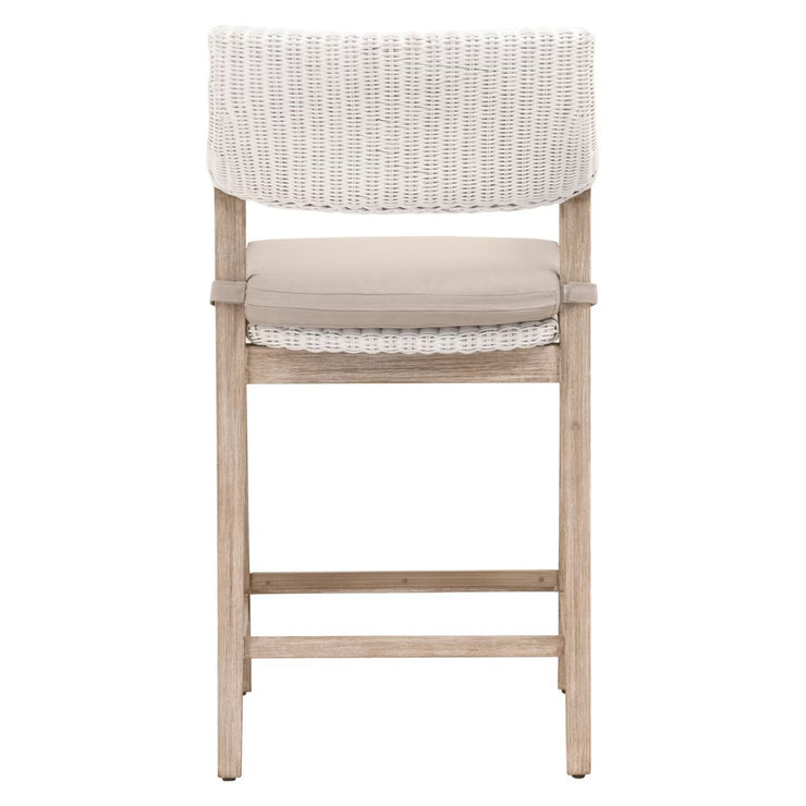 Essentials For Living Lucia Counter Stool~ White Rattan, Light Gray With Natural Gray Mahogany Frame