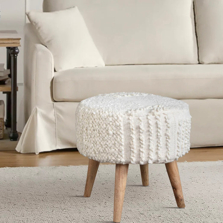Anaya Home White Boucle Patchwork Oversized Handwoven Stool