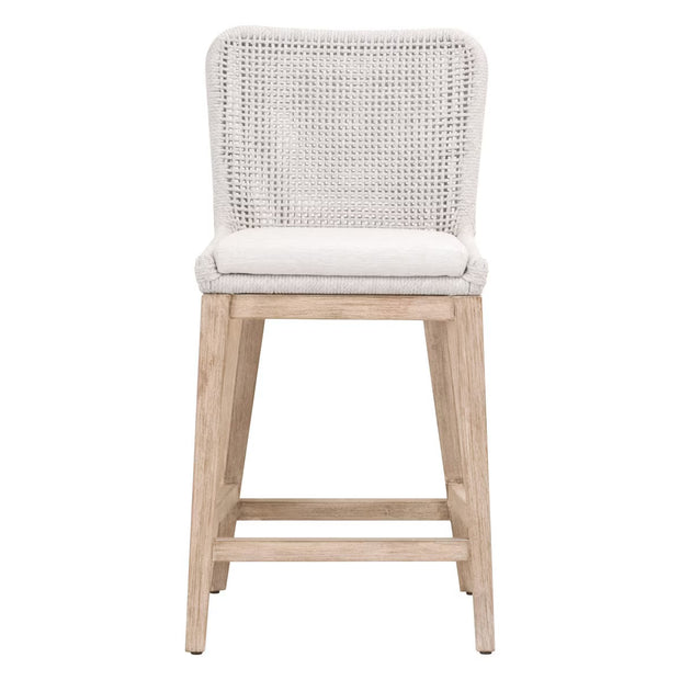 Essentials For Living Mesh Counter Stool ~ White Speckle Flat Rope, Performance White Speckle With Natural Gray Mahogany Frame