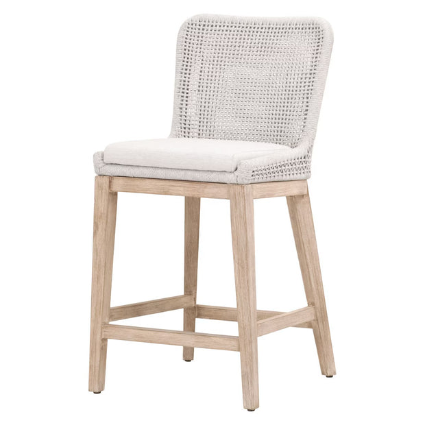 Essentials For Living Mesh Counter Stool ~ White Speckle Flat Rope, Performance White Speckle With Natural Gray Mahogany Frame