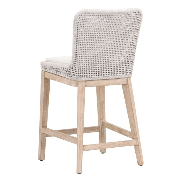 Essentials For Living Mesh Counter Stool ~ White Speckle Flat Rope, Performance White Speckle With Natural Gray Mahogany Frame