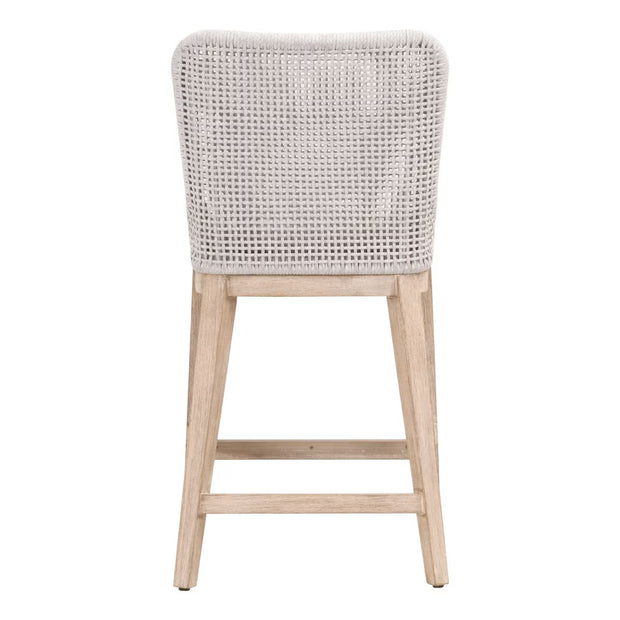 Essentials For Living Mesh Counter Stool ~ White Speckle Flat Rope, Performance White Speckle With Natural Gray Mahogany Frame