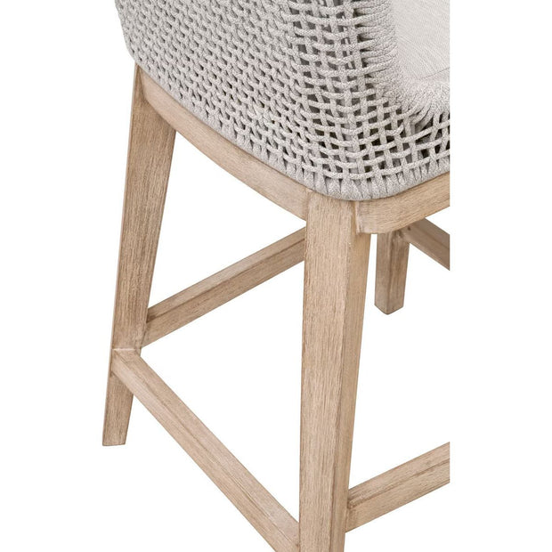 Essentials For Living Mesh Counter Stool ~ White Speckle Flat Rope, Performance White Speckle With Natural Gray Mahogany Frame