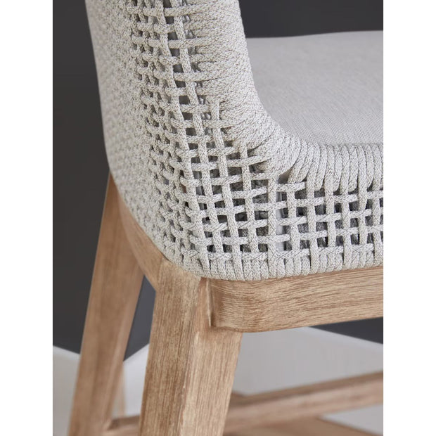 Essentials For Living Mesh Counter Stool ~ White Speckle Flat Rope, Performance White Speckle With Natural Gray Mahogany Frame