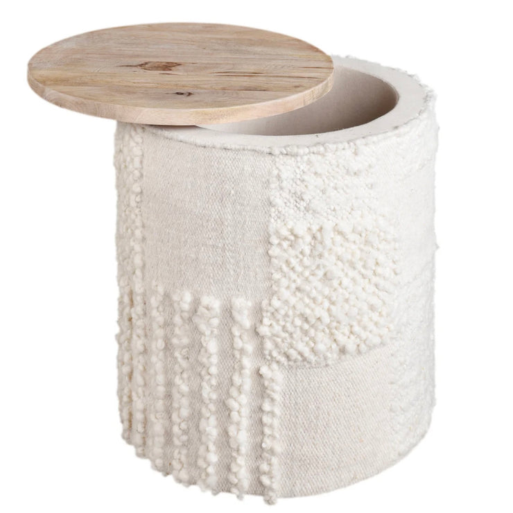 Anaya Home White Boucle Patchwork Storage Side Table