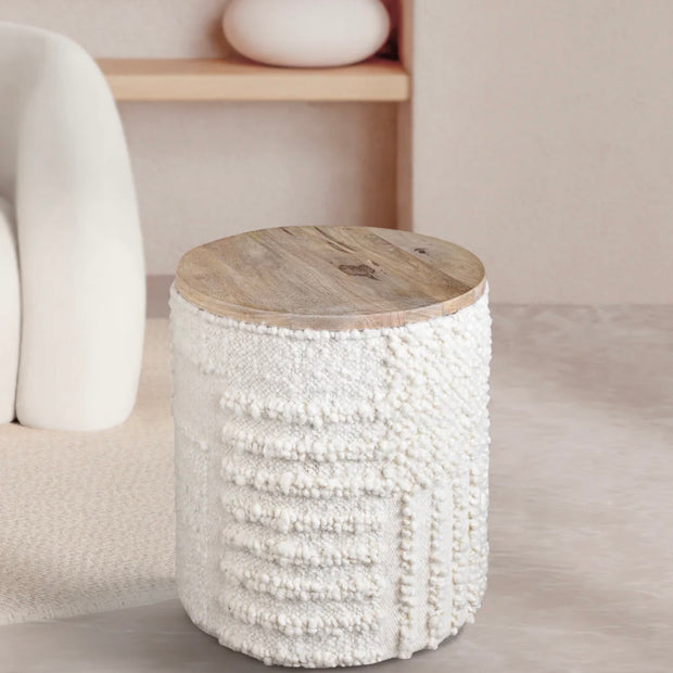 Anaya Home White Boucle Patchwork Storage Side Table