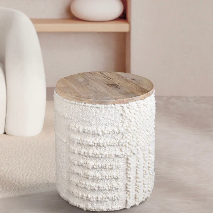 Anaya Home White Boucle Patchwork Storage Side Table