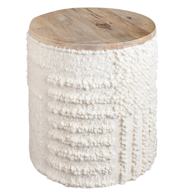 Anaya Home White Boucle Patchwork Storage Side Table