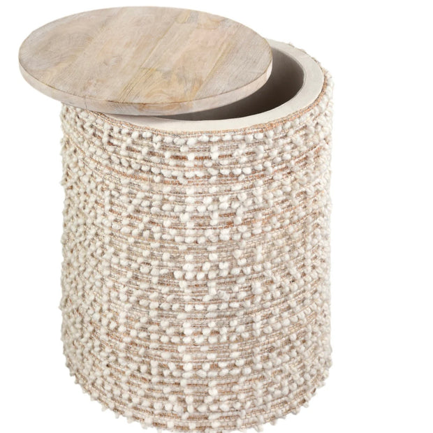 Anaya Home Natural Boucle Handwoven Storage Side Table