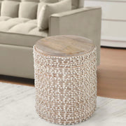 Anaya Home Natural Boucle Handwoven Storage Side Table