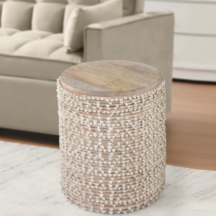 Anaya Home Natural Boucle Handwoven Storage Side Table