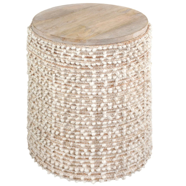 Anaya Home Natural Boucle Handwoven Storage Side Table