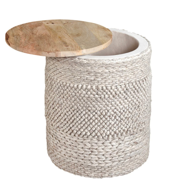Anaya Home Textured Taupe Handwoven Storage Side Table