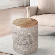 Anaya Home Textured Taupe Handwoven Storage Side Table