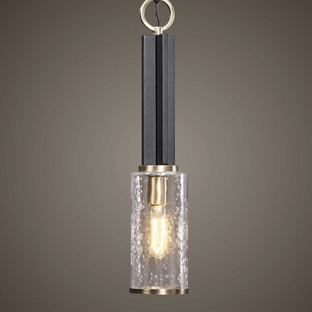 Uttermost Jarsdel Clear Meteor Glass With Black Finish Mini Pendant Light