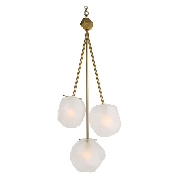 Uttermost Geodesic Frosted Geometric Shaped Glass With Matte Antique Brass Finish 3 Light Pendant