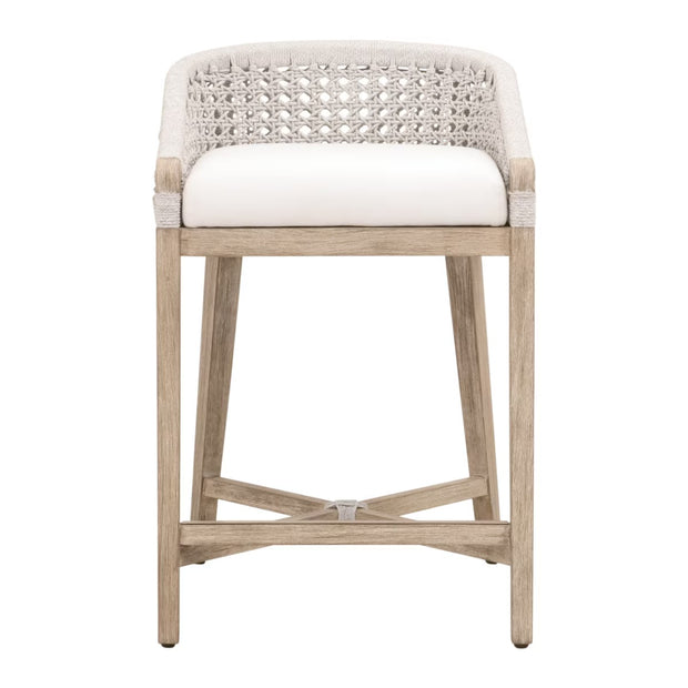 Essentials For Living Montecito Counter Stool~ White Speckle Round Rope, LiveSmart Peyton-Pearl With Natural Gray Mahogany Frame