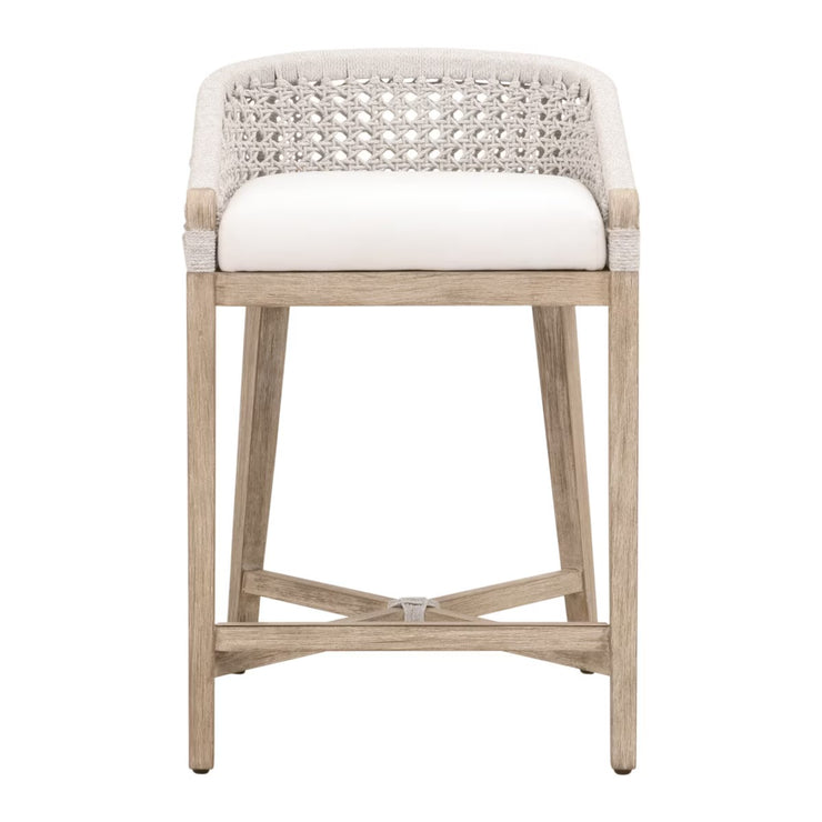 Essentials For Living Montecito Counter Stool~ White Speckle Round Rope, LiveSmart Peyton-Pearl With Natural Gray Mahogany Frame